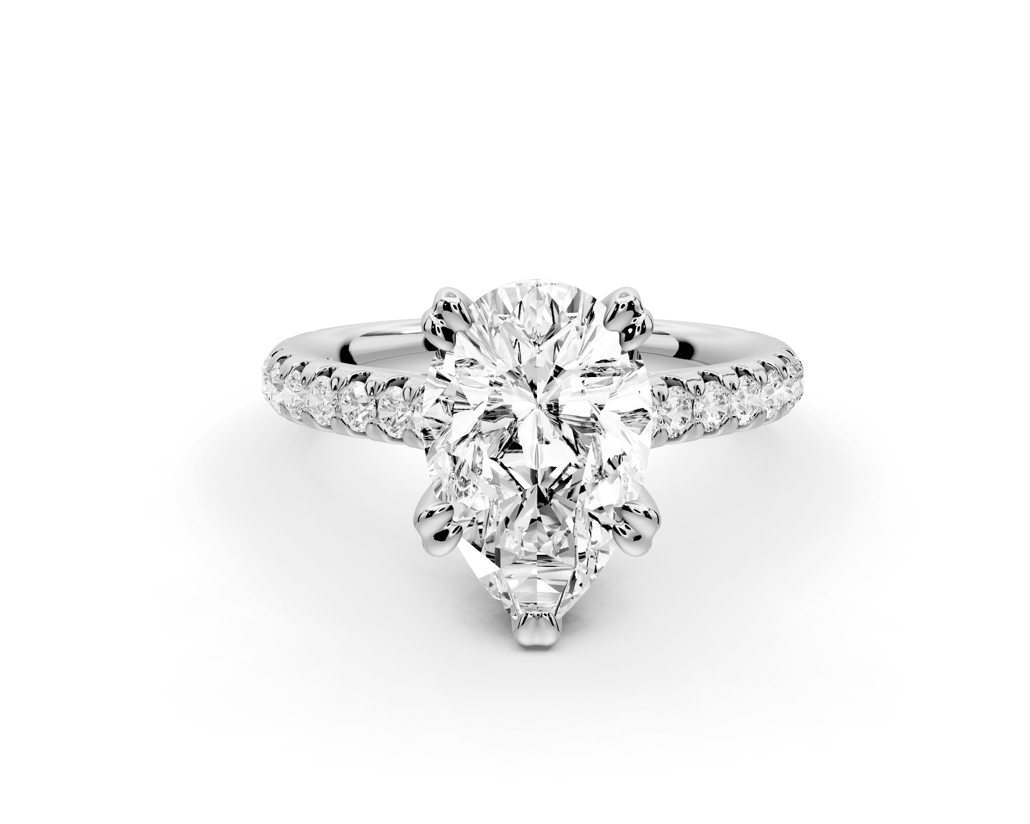 Isabella - 2ct 18k white gold pear hidden halo diamond bridge cathedral pavé Engagement ring - Mr. Alex Jewelry
