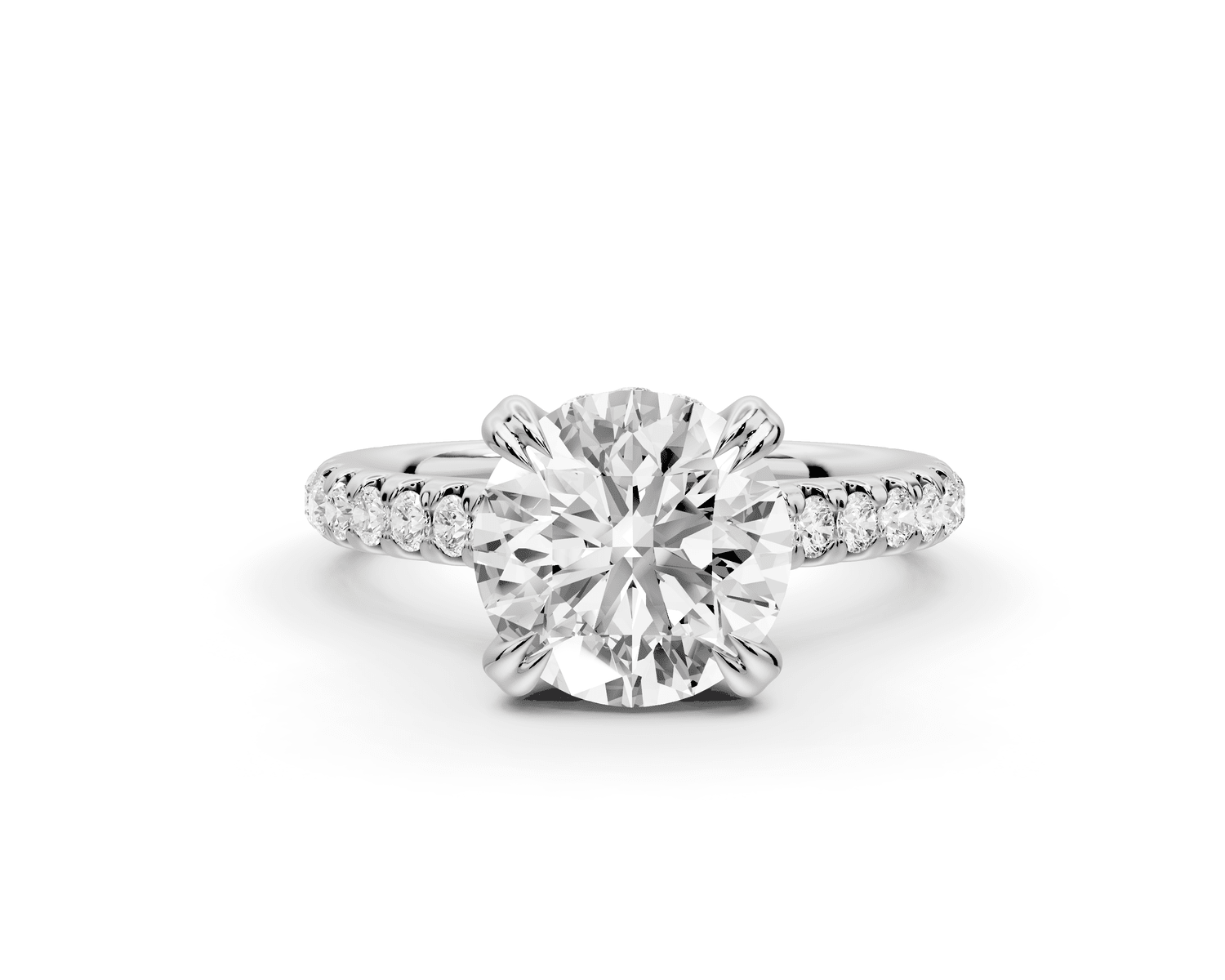 Isabella - 2ct 18k white gold round hidden halo diamond bridge cathedral pavé engagment ring - Mr. Alex Jewelry