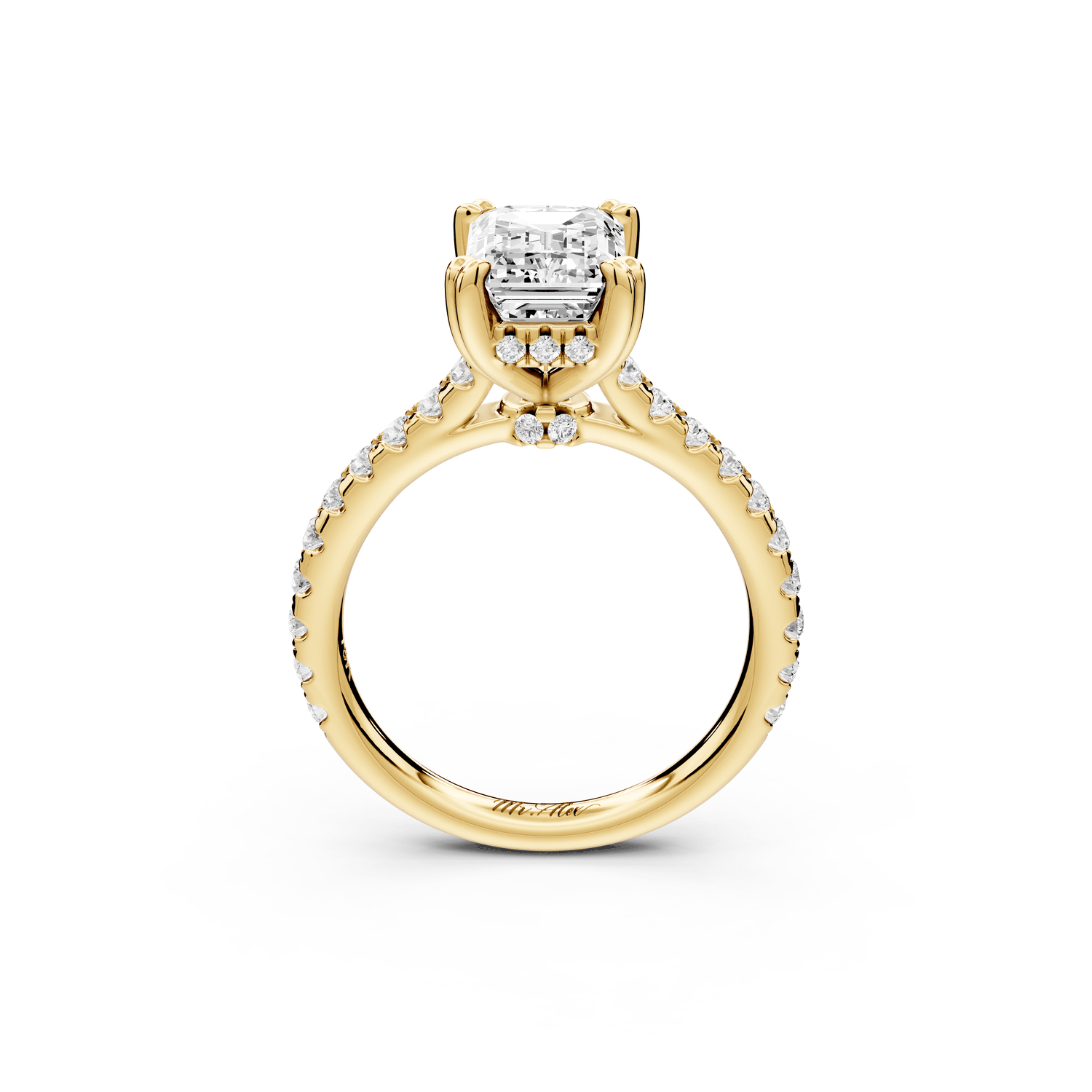 Isabella - 2ct 18k yellow gold emerald hidden halo diamond bridge cathedral pavé Engagement ring - Mr. Alex Jewelry