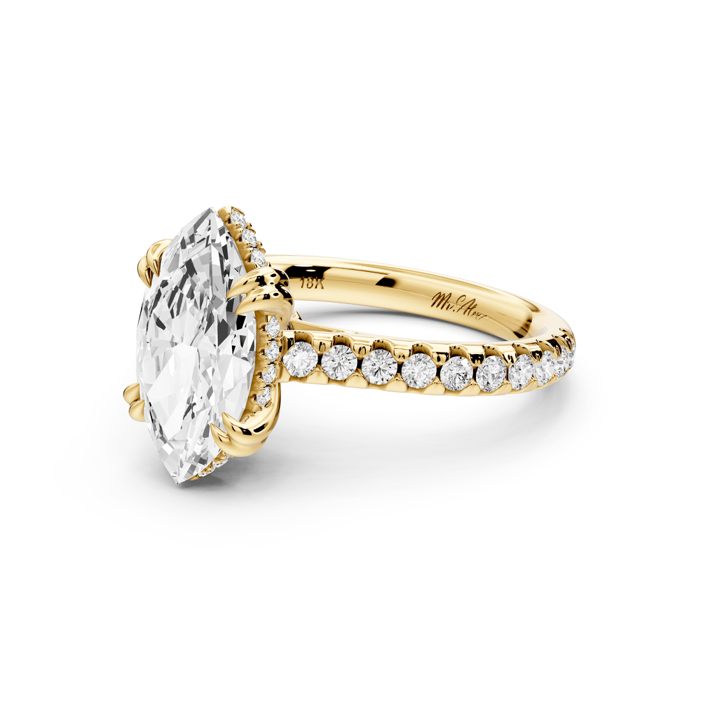 Isabella - 2ct 18k yellow gold marquise hidden halo diamond bridge cathedral pavé engagement ring - Mr. Alex Jewelry