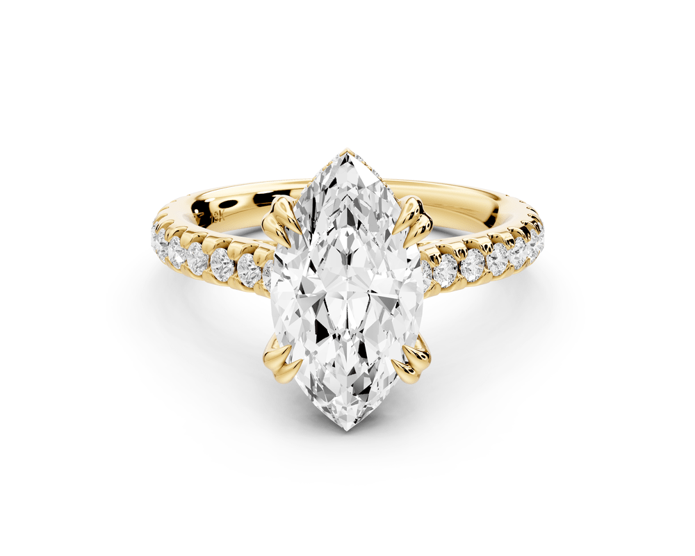 Isabella - 2ct 18k yellow gold marquise hidden halo diamond bridge cathedral pavé engagement ring - Mr. Alex Jewelry