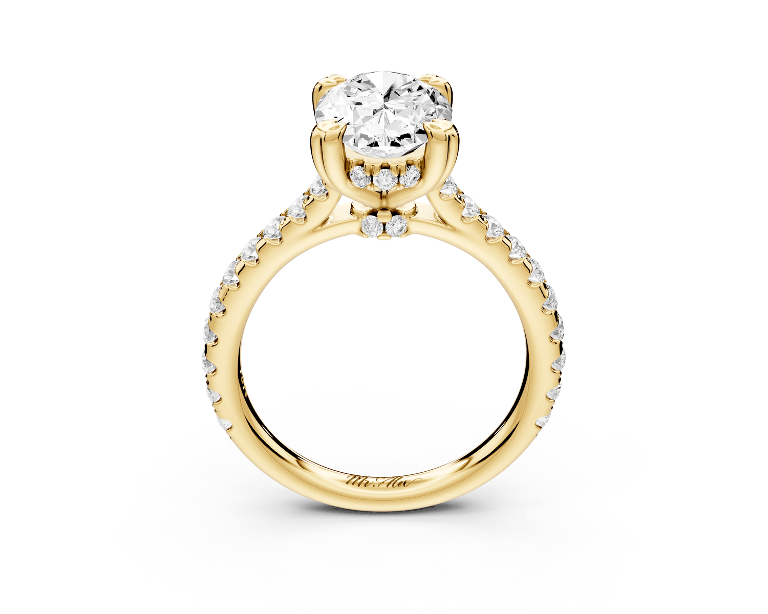 Isabella - 2ct 18k yellow gold oval hidden halo diamond bridge cathedral pavé Engagement ring - Mr. Alex Jewelry