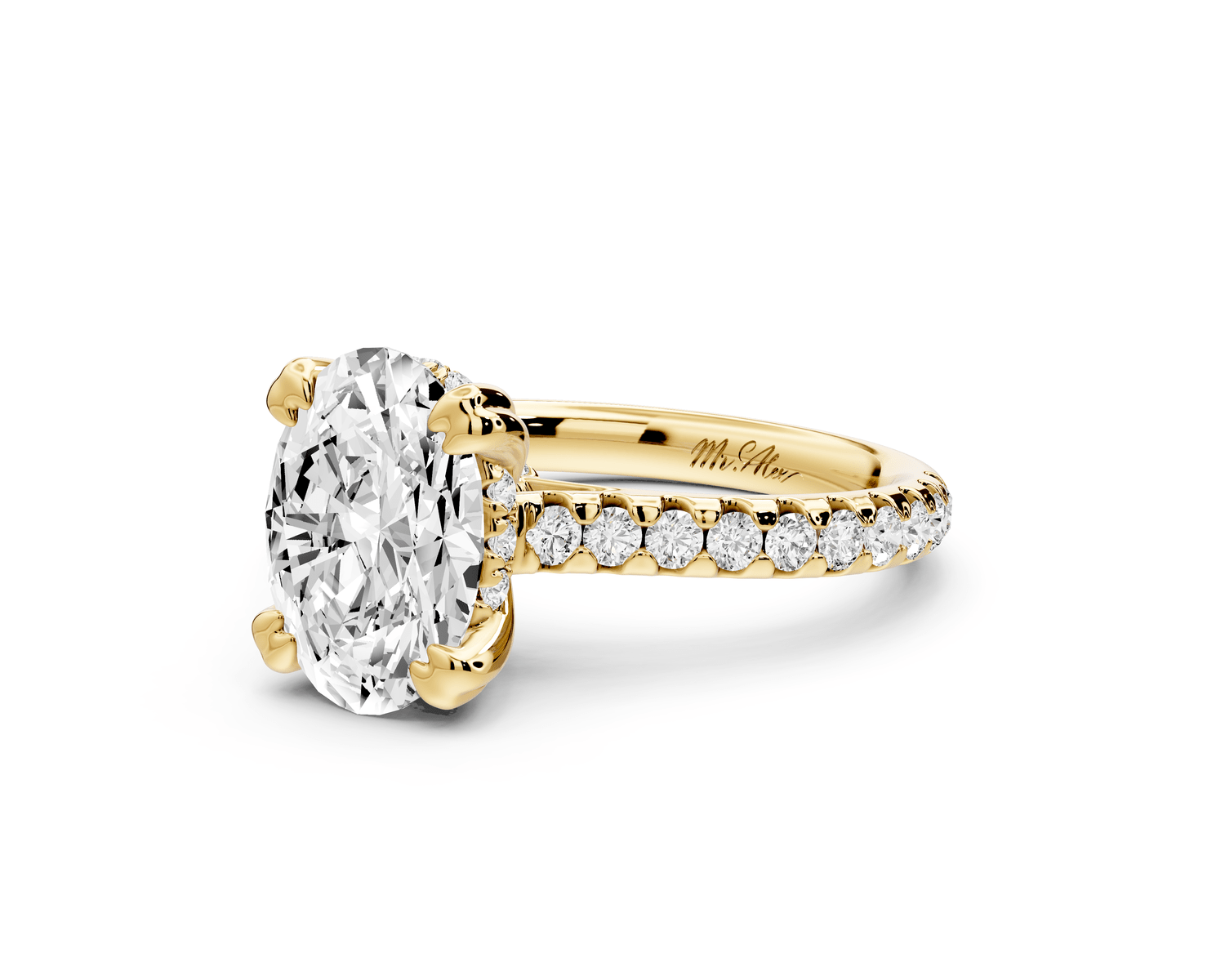 Isabella - 2ct 18k yellow gold oval hidden halo diamond bridge cathedral pavé Engagement ring - Mr. Alex Jewelry