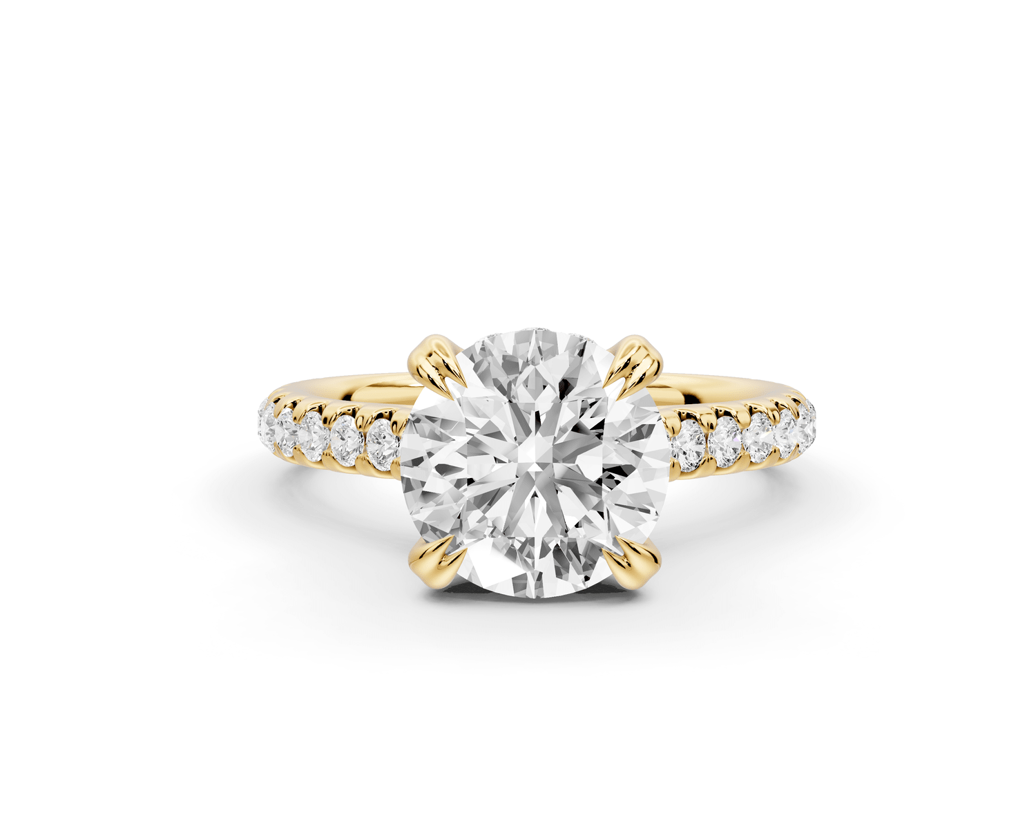 Isabella - 2ct 18k yellow gold round hidden halo diamond bridge cathedral pavé engagment ring - Mr. Alex Jewelry
