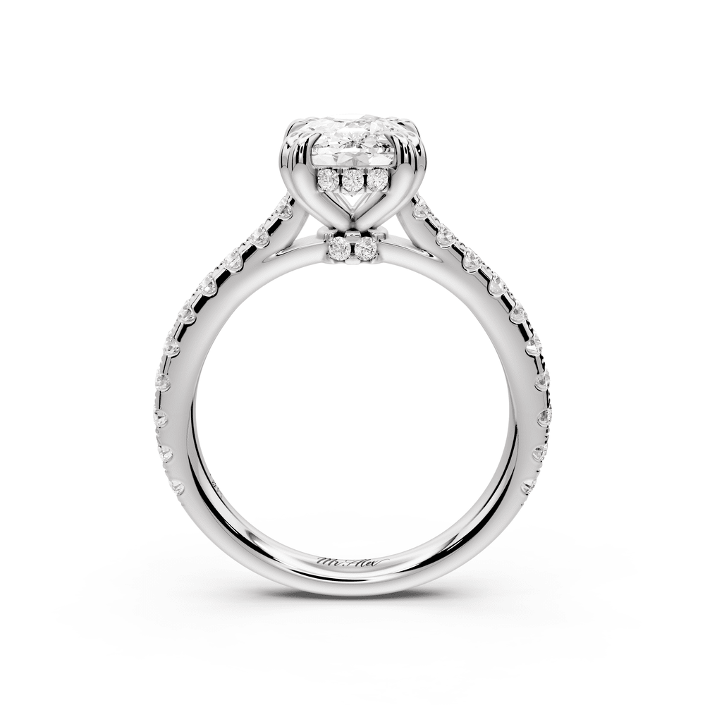 Isabella - 2ct platinum ecushion hidden halo diamond bridge cathedral pavé engagement ring - Mr. Alex Jewelry