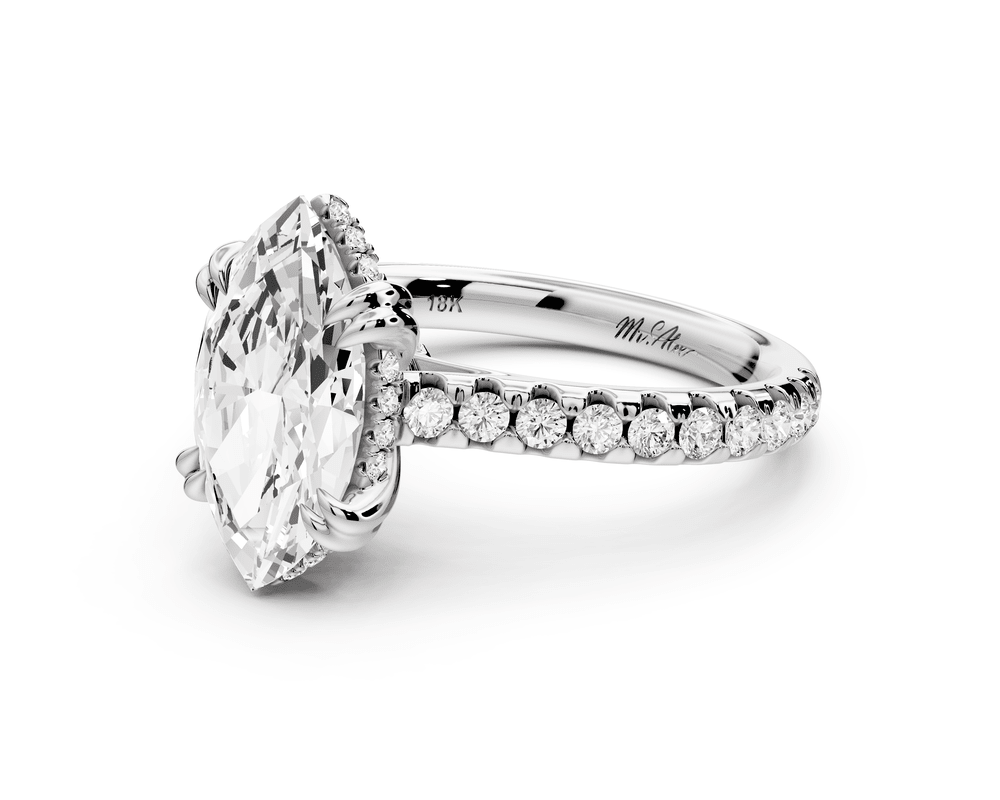 Isabella - 2ct platinum marquise hidden halo diamond bridge cathedral pavé engagement ring - Mr. Alex Jewelry