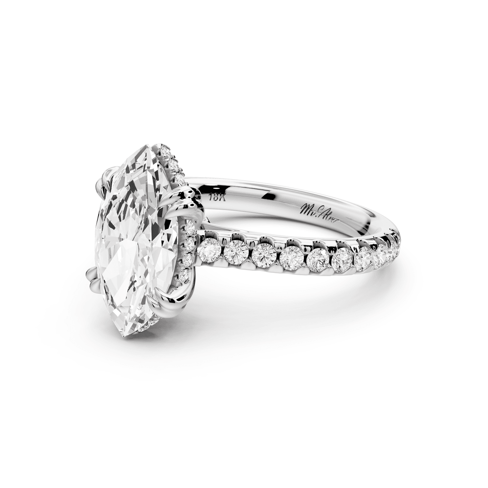 Isabella - 2ct platinum marquise hidden halo diamond bridge cathedral pavé engagement ring - Mr. Alex Jewelry
