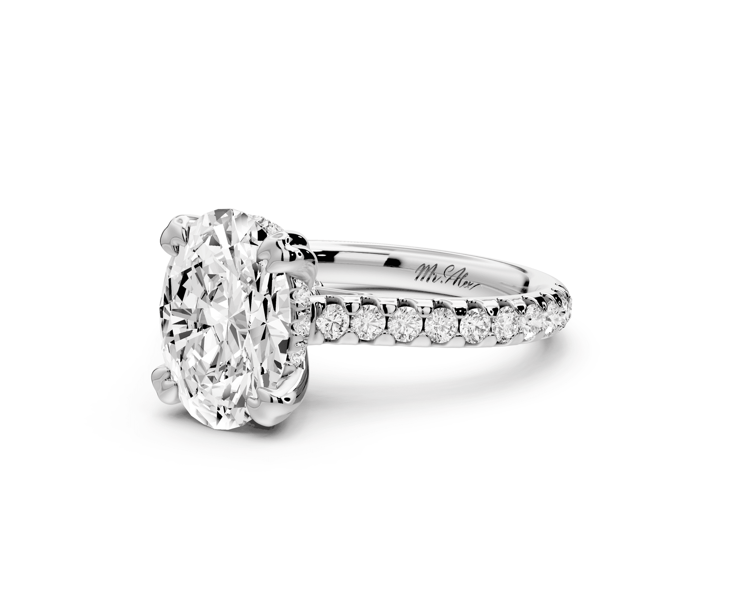 Isabella - 2ct platinum oval hidden halo diamond bridge cathedral pavé Engagement ring - Mr. Alex Jewelry