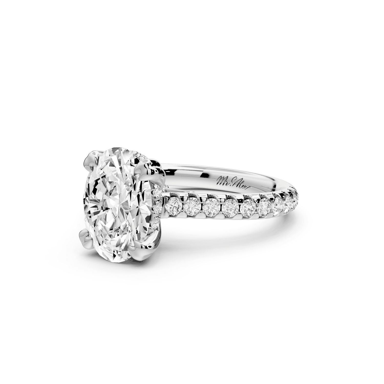 Isabella - 2ct platinum oval hidden halo diamond bridge cathedral pavé Engagement ring - Mr. Alex Jewelry