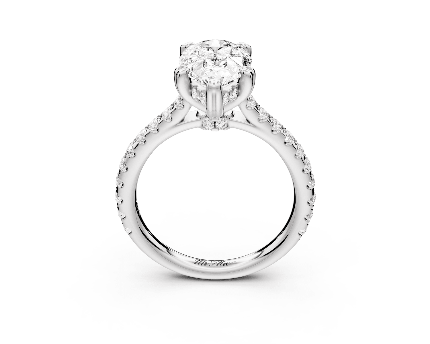 Isabella - 2ct platinum pear hidden halo diamond bridge cathedral pavé Engagement ring - Mr. Alex Jewelry