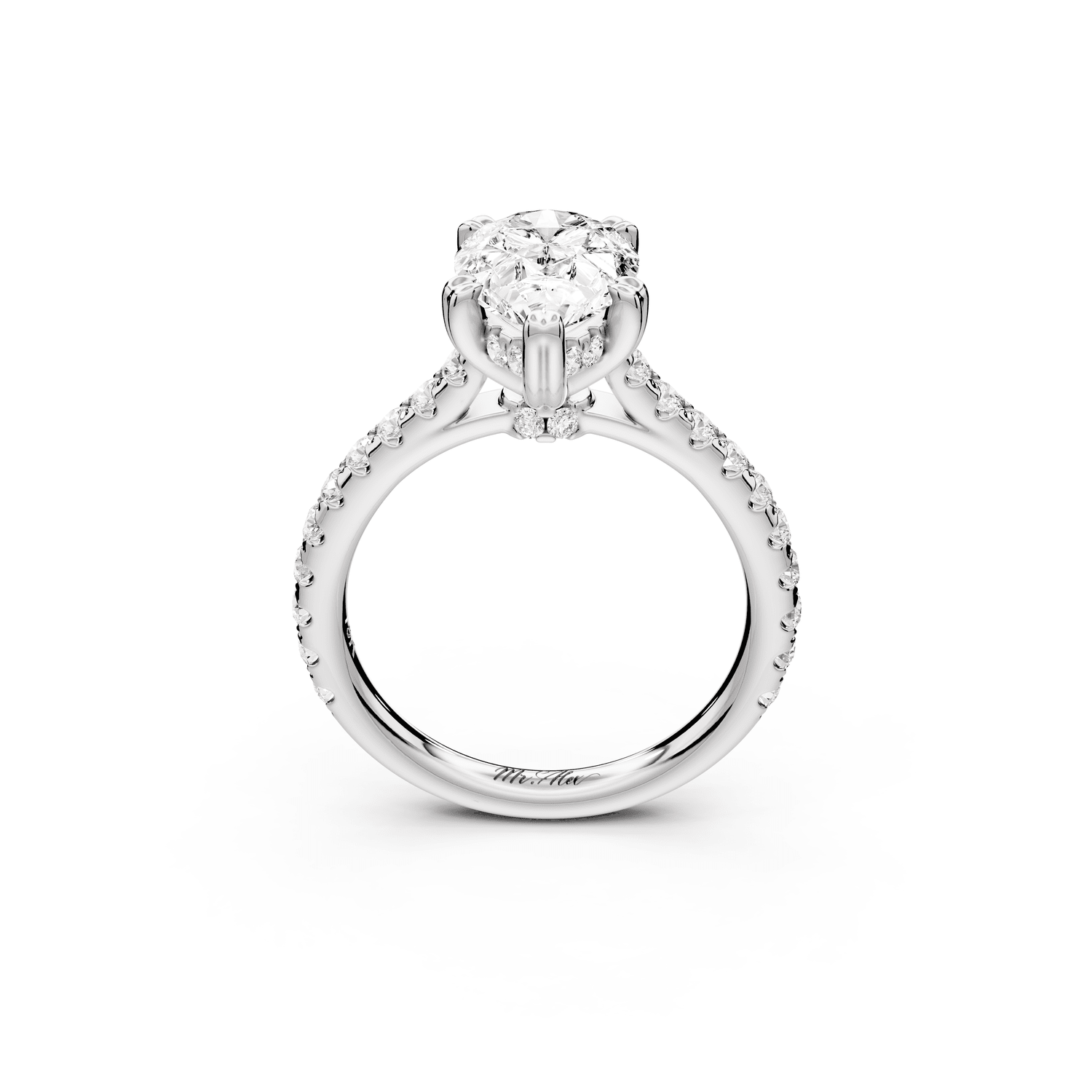 Isabella - 2ct platinum pear hidden halo diamond bridge cathedral pavé Engagement ring - Mr. Alex Jewelry