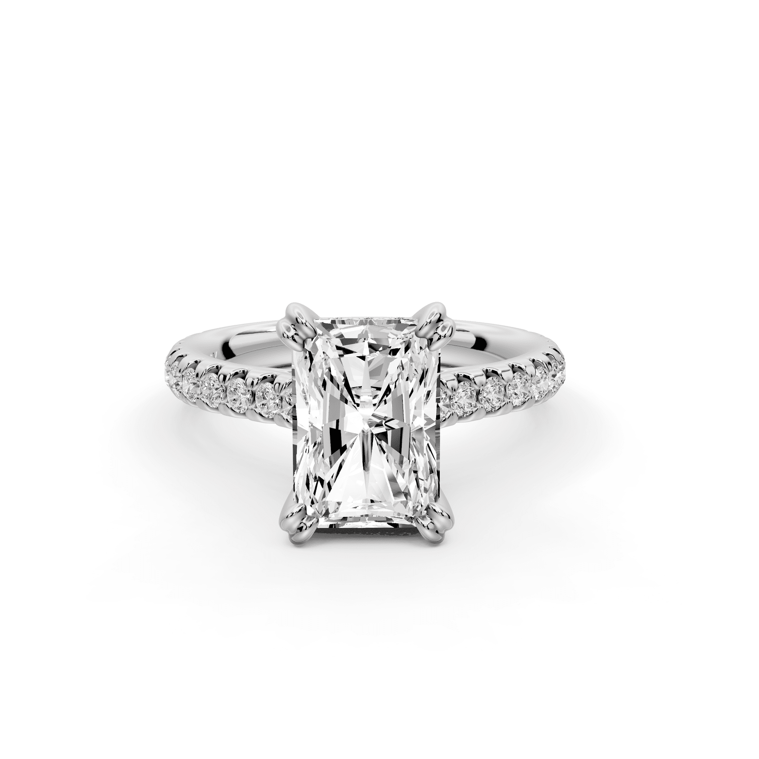 Isabella - 2ct platinum radiant hidden halo diamond bridge cathedral pavé engagement ring - Mr. Alex Jewelry