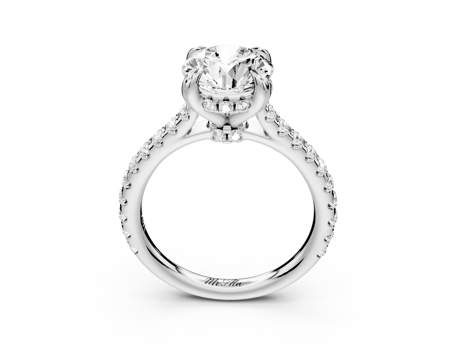 Isabella - 2ct platinum round hidden halo diamond bridge cathedral pavé engagment ring - Mr. Alex Jewelry
