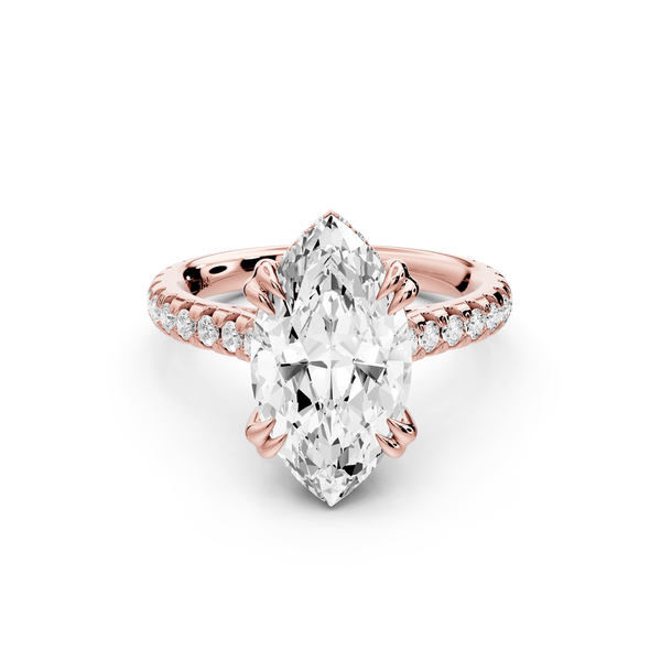 Isabella - 3ct 14k rose gold marquise hidden halo diamond bridge cathedral pavé engagement ring - Mr. Alex Jewelry