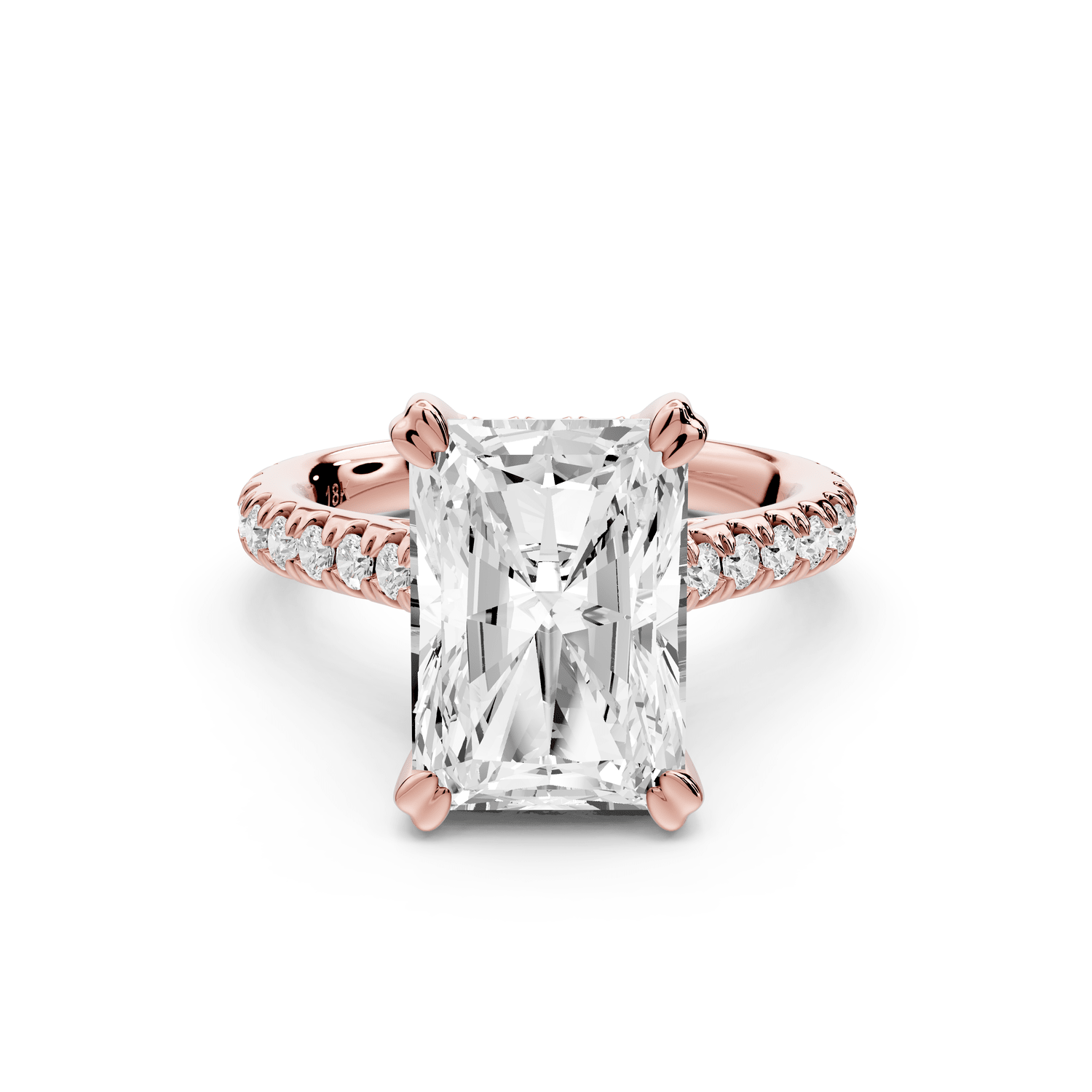 Isabella - 3ct 14k rose gold radiant hidden halo diamond bridge cathedral pavé engagement ring - Mr. Alex Jewelry