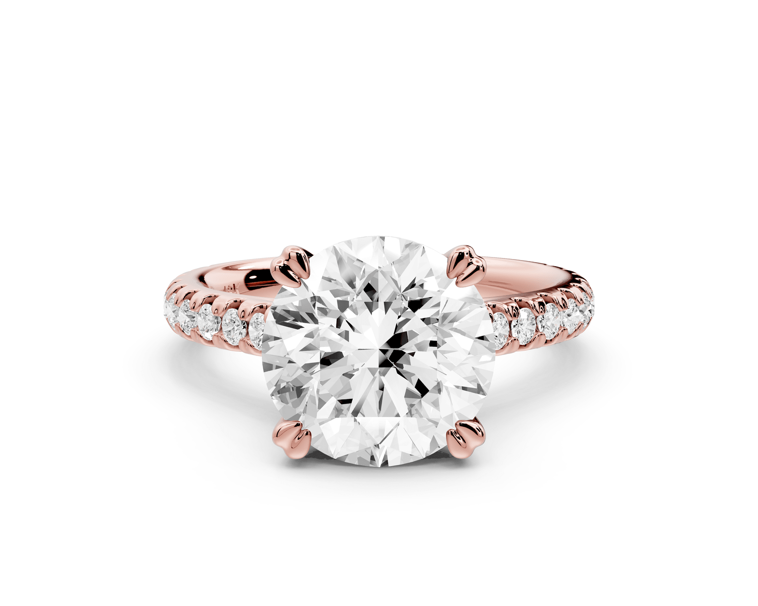 Isabella - 3ct 14k rose gold round hidden halo diamond bridge cathedral pavé engagment ring - Mr. Alex Jewelry