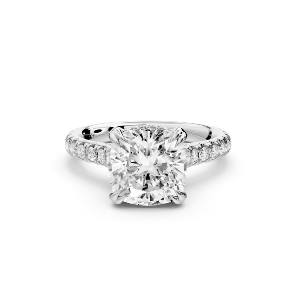 Isabella - 3ct 14k white gold cushion hidden halo diamond bridge cathedral pavé engagement ring - Mr. Alex Jewelry
