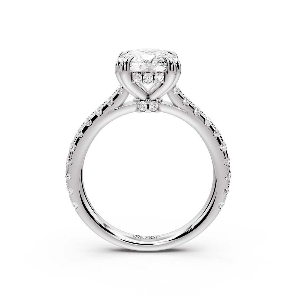 Isabella - 3ct 14k white gold ecushion hidden halo diamond bridge cathedral pavé engagement ring - Mr. Alex Jewelry