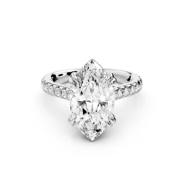 Isabella - 3ct 14k white gold marquise hidden halo diamond bridge cathedral pavé engagement ring - Mr. Alex Jewelry