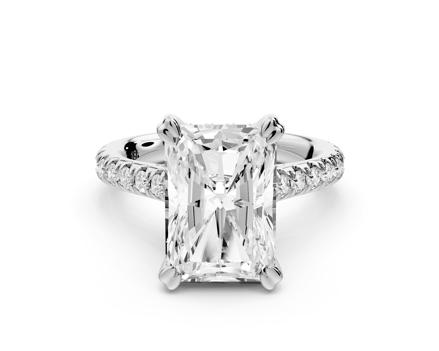 Isabella - 3ct 14k white gold radiant hidden halo diamond bridge cathedral pavé engagement ring - Mr. Alex Jewelry