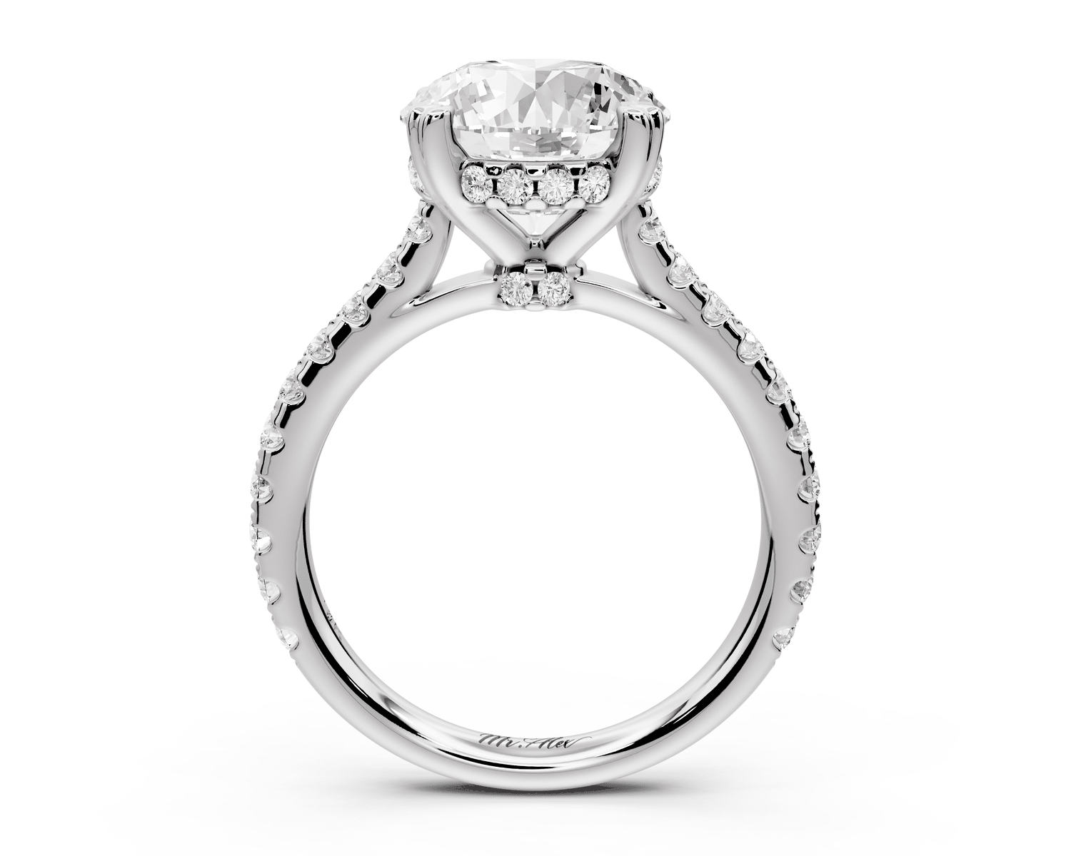 Isabella - 3ct 14k white gold round hidden halo diamond bridge cathedral pavé engagment ring - Mr. Alex Jewelry