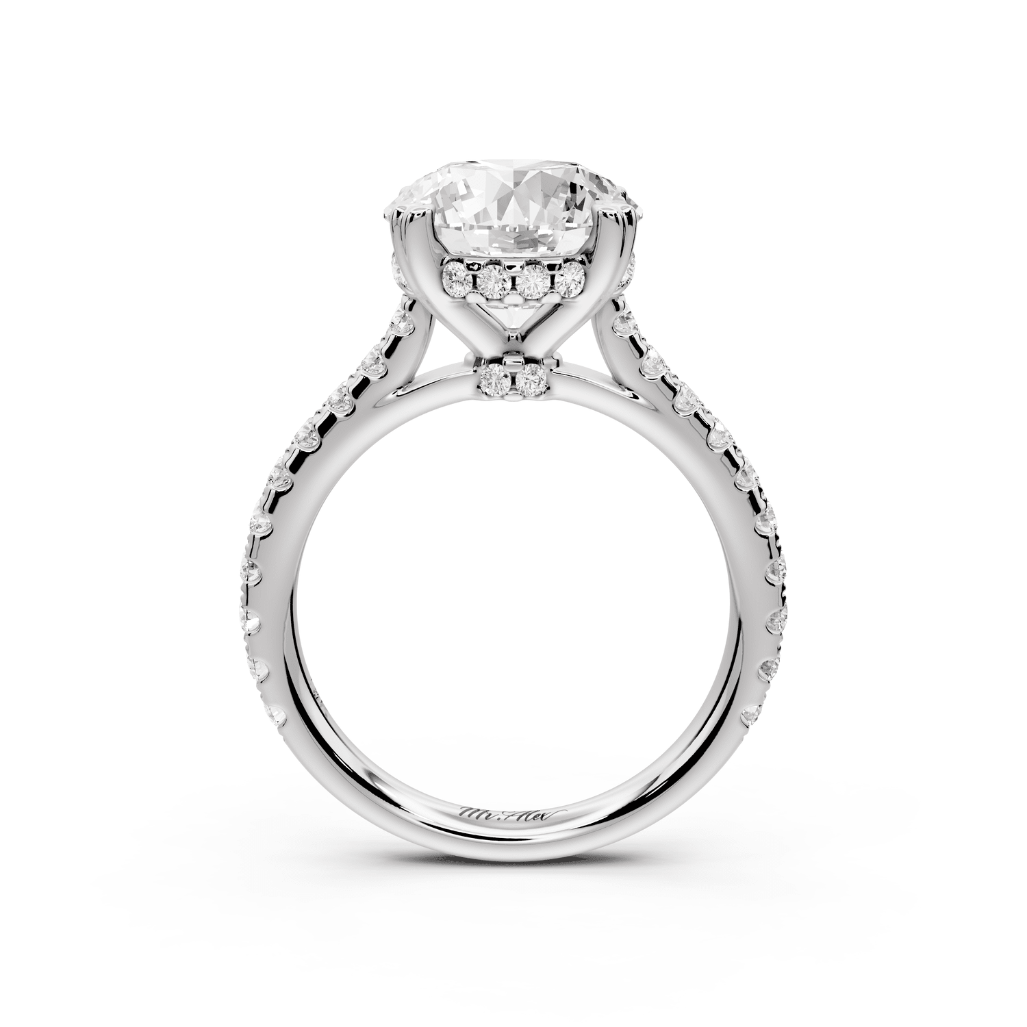 Isabella - 3ct 14k white gold round hidden halo diamond bridge cathedral pavé engagment ring - Mr. Alex Jewelry