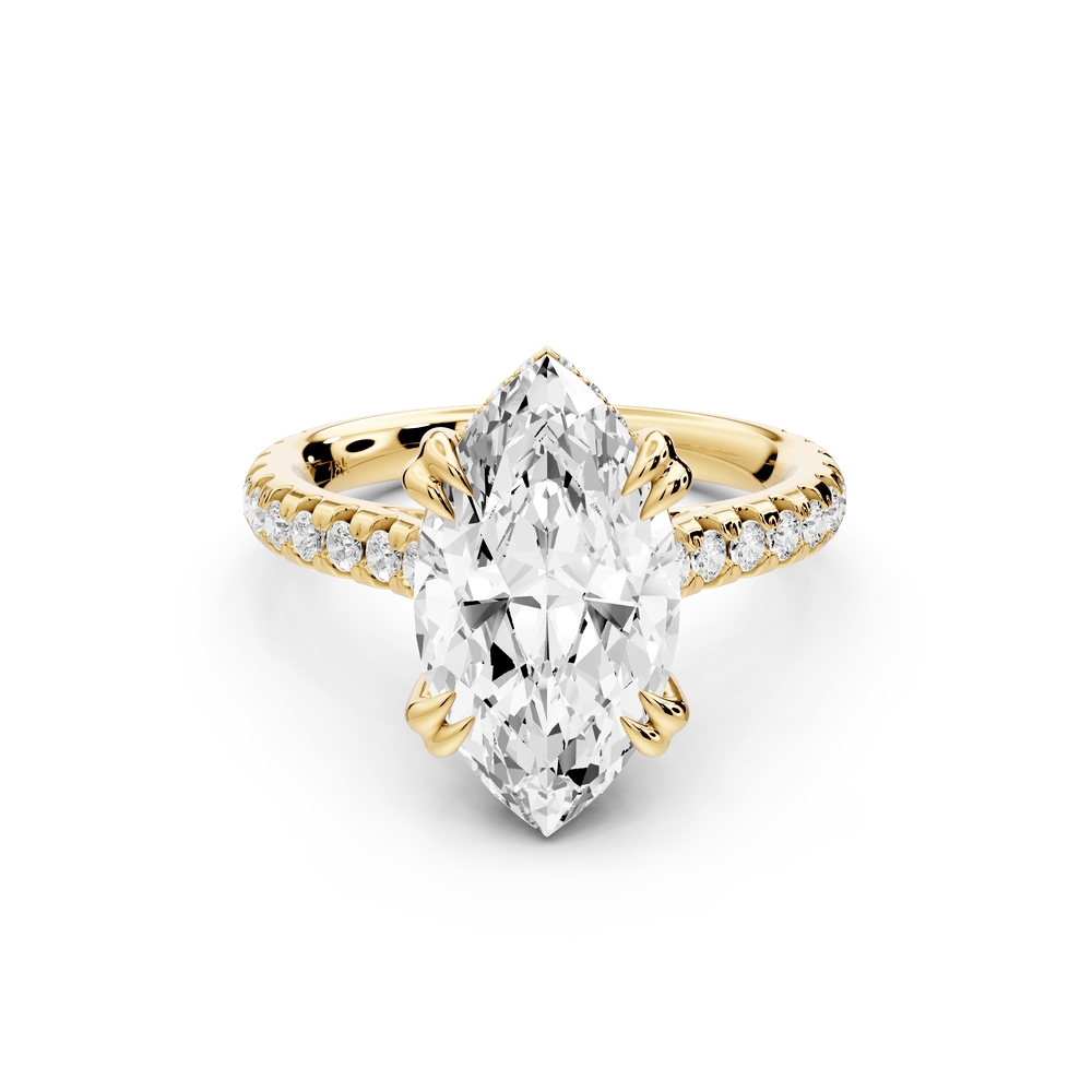 Isabella - 3ct 14k yellow gold marquise hidden halo diamond bridge cathedral pavé engagement ring - Mr. Alex Jewelry