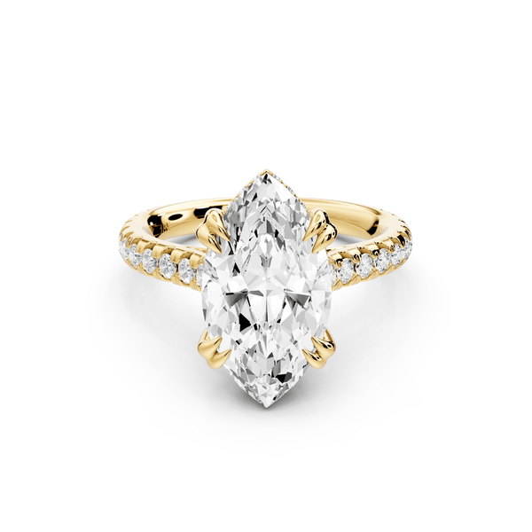 Isabella - 3ct 14k yellow gold marquise hidden halo diamond bridge cathedral pavé engagement ring - Mr. Alex Jewelry