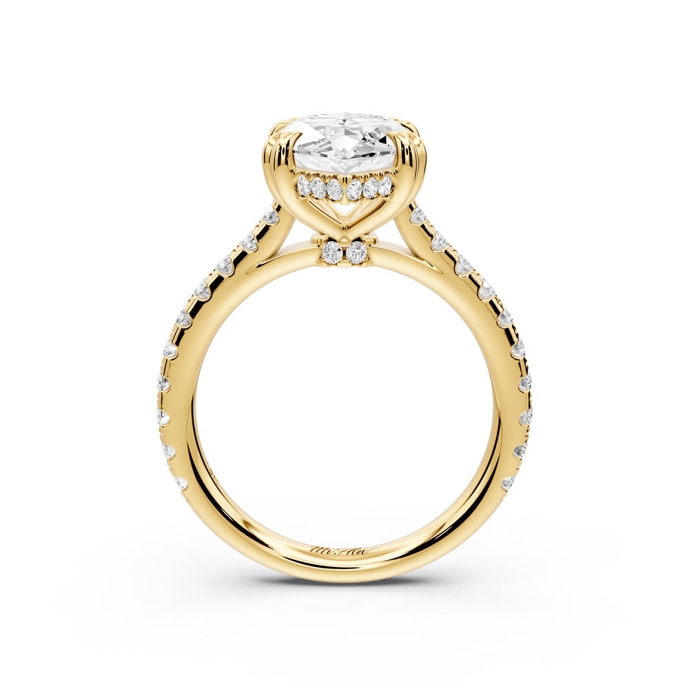 Isabella - 3ct 14k yellow gold marquise hidden halo diamond bridge cathedral pavé engagement ring - Mr. Alex Jewelry