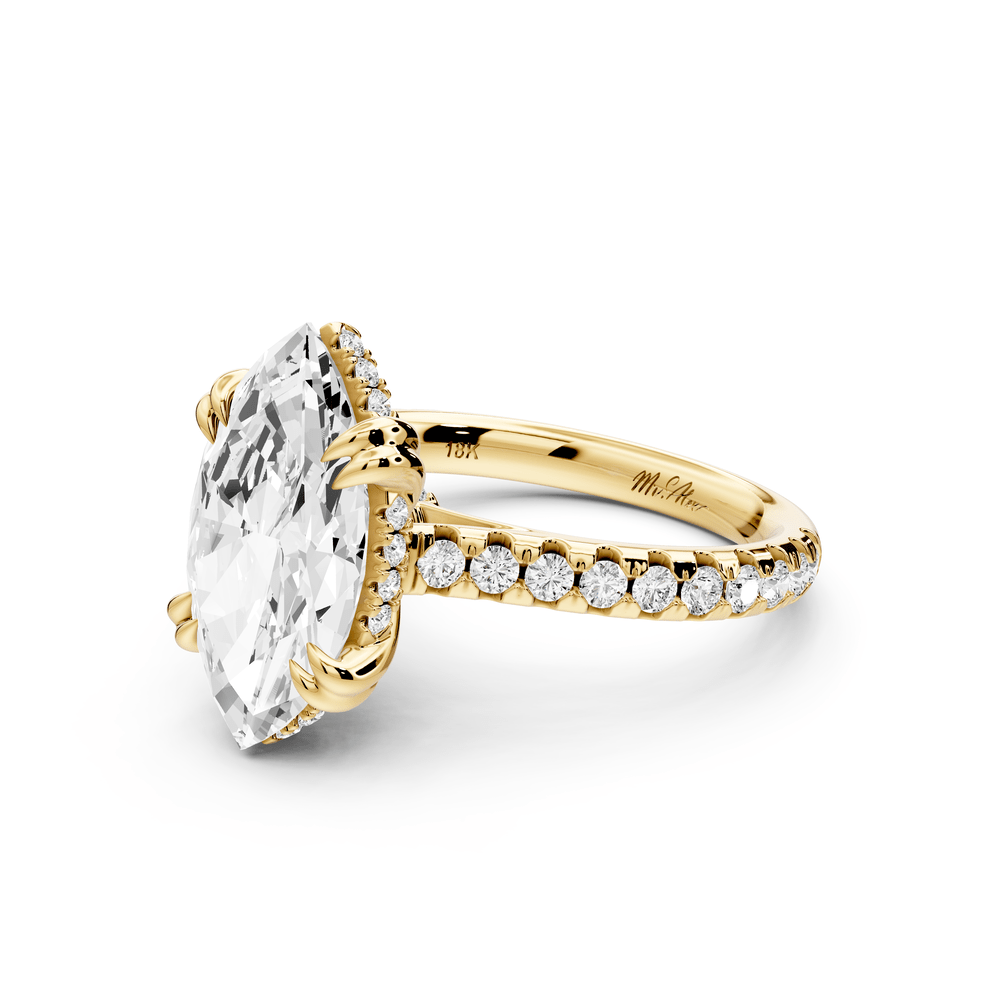 Isabella - 3ct 14k yellow gold marquise hidden halo diamond bridge cathedral pavé engagement ring - Mr. Alex Jewelry