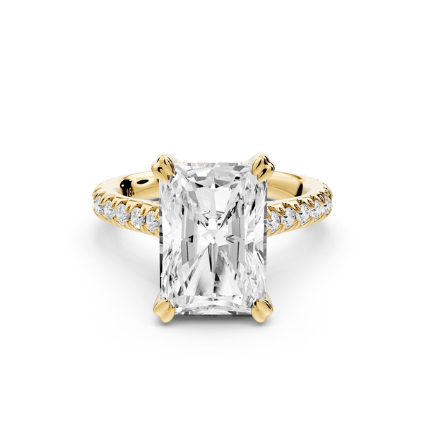 Isabella - 3ct 14k yellow gold radiant hidden halo diamond bridge cathedral pavé engagement ring - Mr. Alex Jewelry