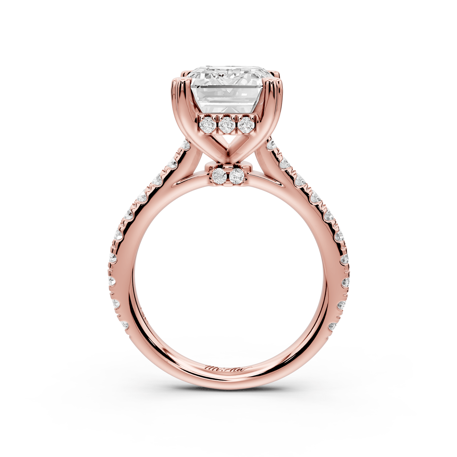 Isabella - 3ct 18k rose gold emerald hidden halo diamond bridge cathedral pavé Engagement ring - Mr. Alex Jewelry