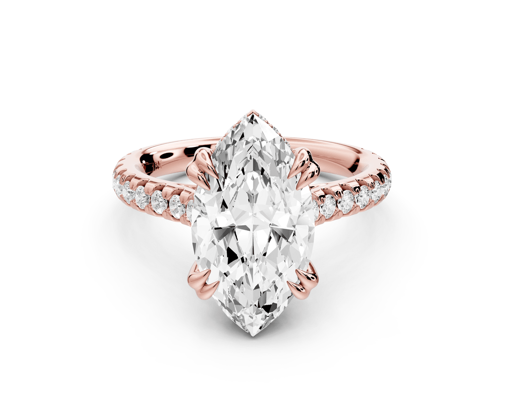 Isabella - 3ct 18k rose gold marquise hidden halo diamond bridge cathedral pavé engagement ring - Mr. Alex Jewelry