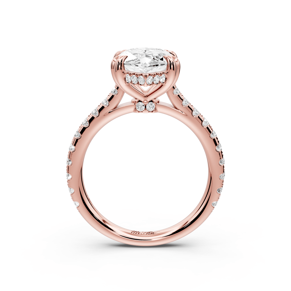 Isabella - 3ct 18k rose gold marquise hidden halo diamond bridge cathedral pavé engagement ring - Mr. Alex Jewelry