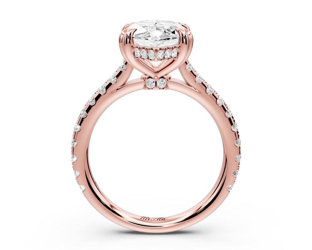 Isabella - 3ct 18k rose gold marquise hidden halo diamond bridge cathedral pavé engagement ring - Mr. Alex Jewelry