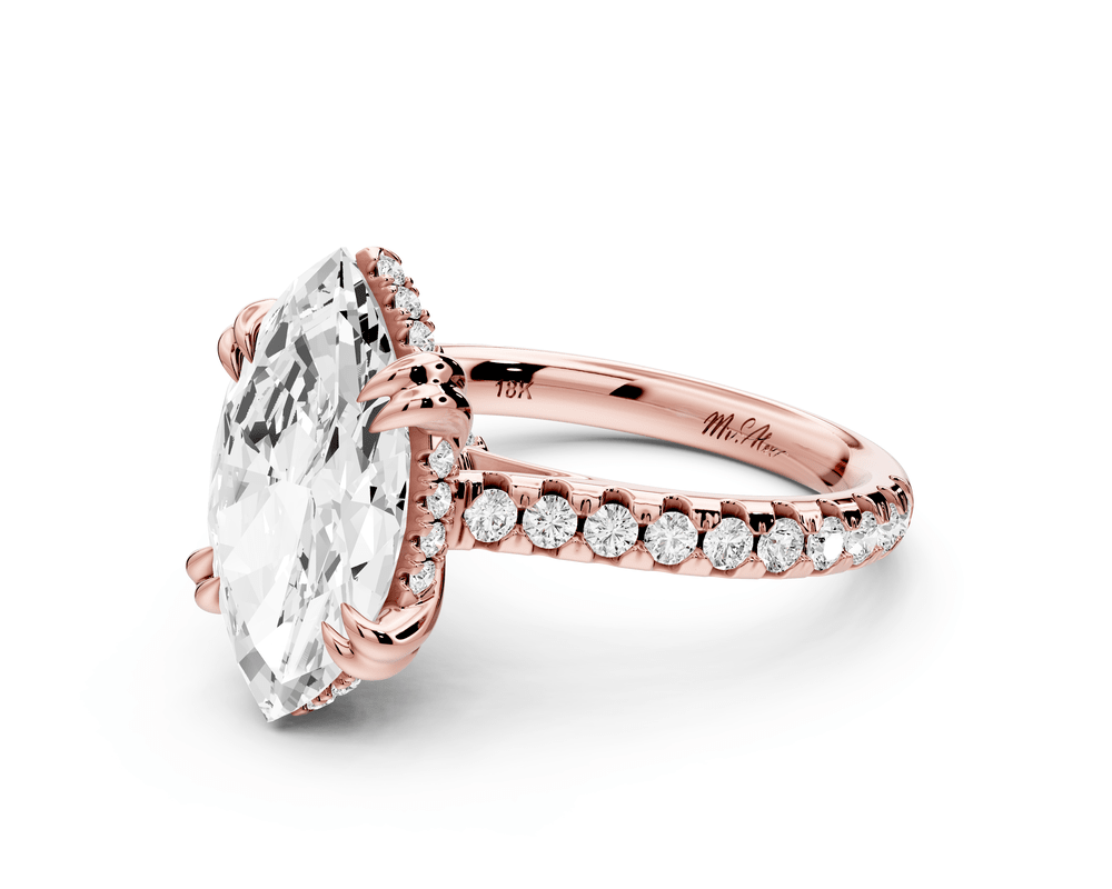Isabella - 3ct 18k rose gold marquise hidden halo diamond bridge cathedral pavé engagement ring - Mr. Alex Jewelry