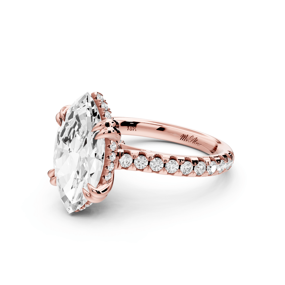Isabella - 3ct 18k rose gold marquise hidden halo diamond bridge cathedral pavé engagement ring - Mr. Alex Jewelry