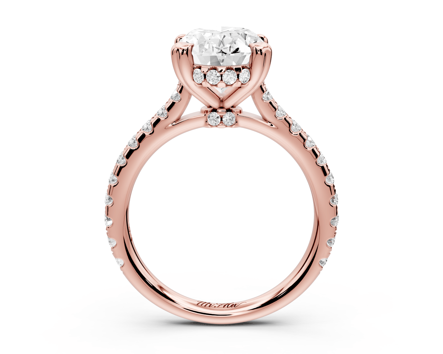 Isabella - 3ct 18k rose gold oval hidden halo diamond bridge cathedral pavé Engagement ring - Mr. Alex Jewelry