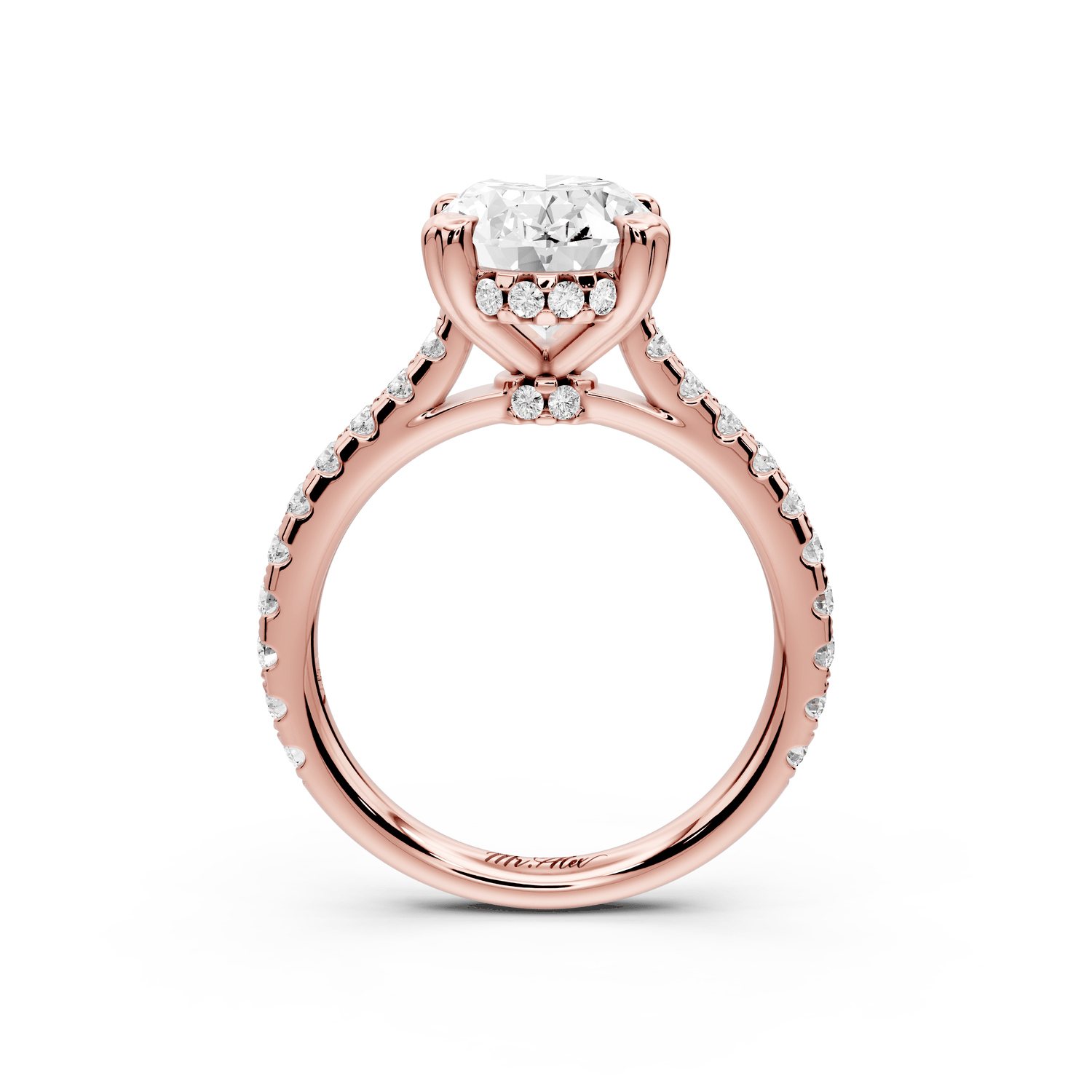Isabella - 3ct 18k rose gold oval hidden halo diamond bridge cathedral pavé Engagement ring - Mr. Alex Jewelry
