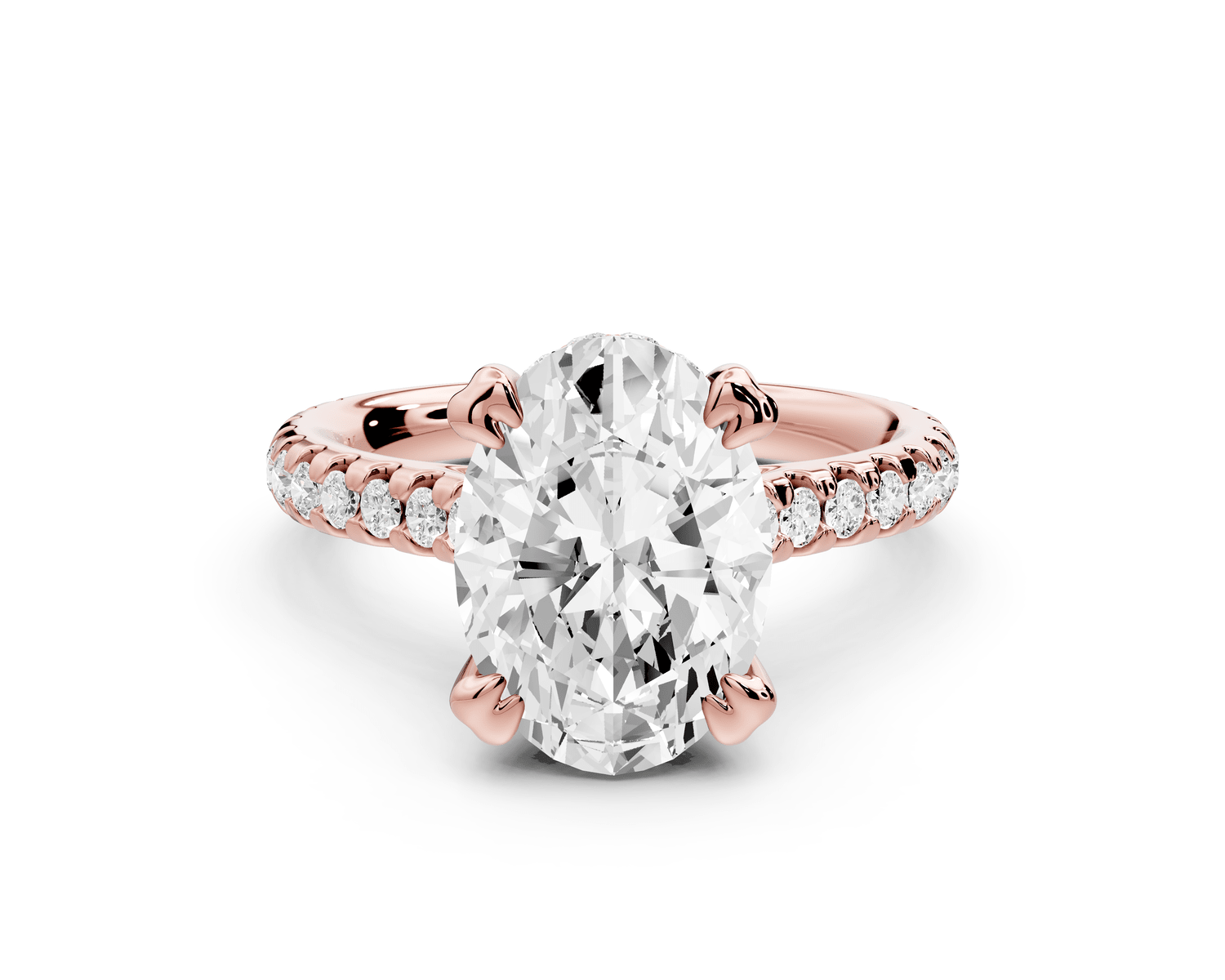Isabella - 3ct 18k rose gold oval hidden halo diamond bridge cathedral pavé Engagement ring - Mr. Alex Jewelry