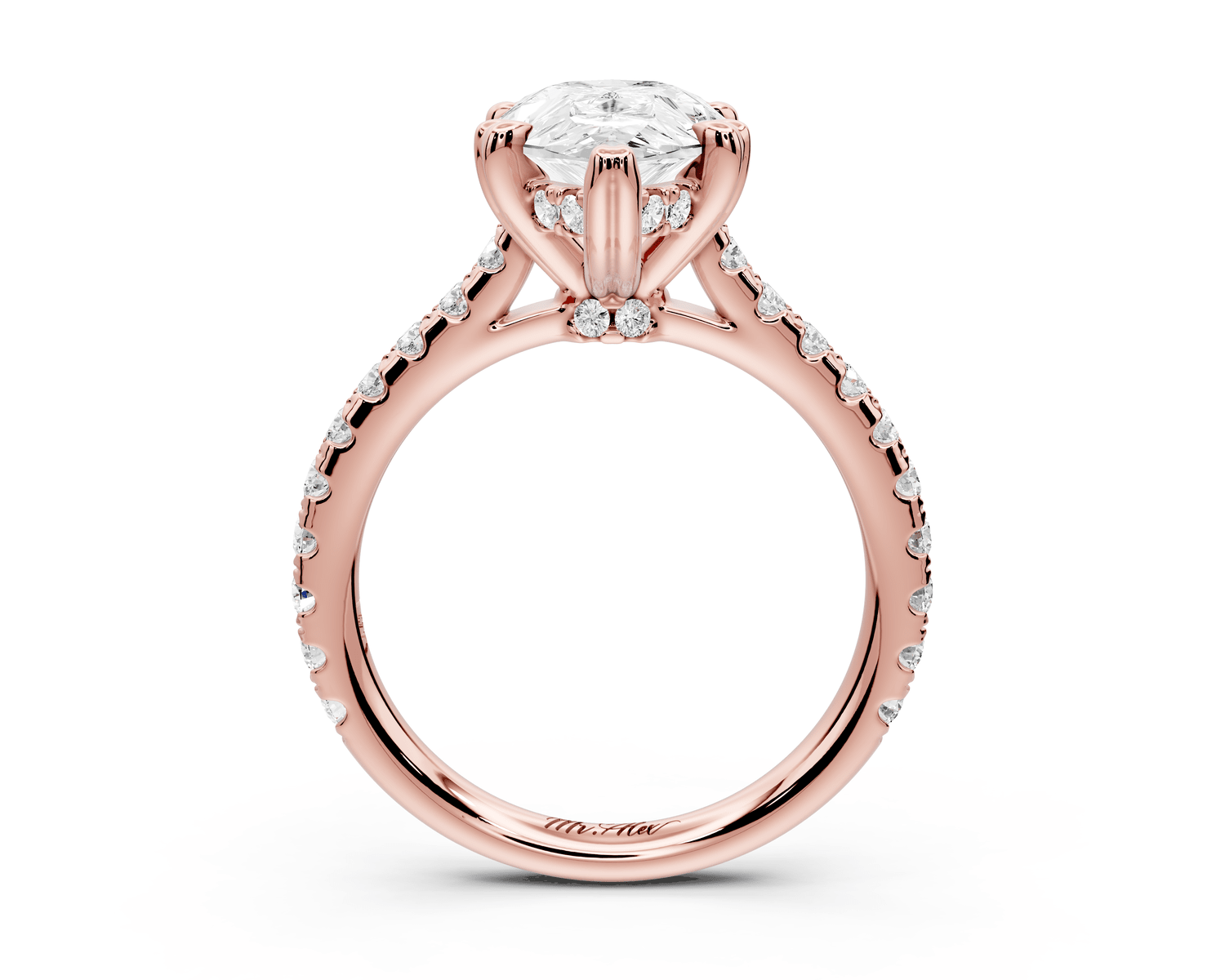 Isabella - 3ct 18k rose gold pear hidden halo diamond bridge cathedral pavé Engagement ring - Mr. Alex Jewelry