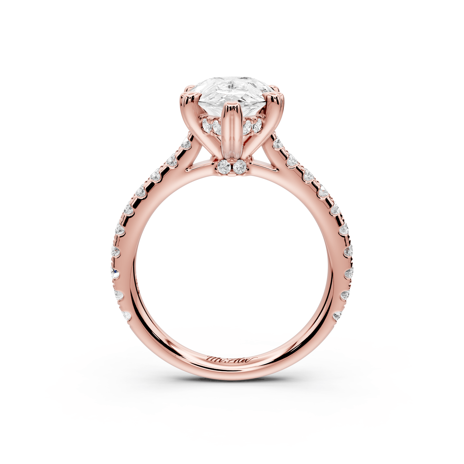 Isabella - 3ct 18k rose gold pear hidden halo diamond bridge cathedral pavé Engagement ring - Mr. Alex Jewelry