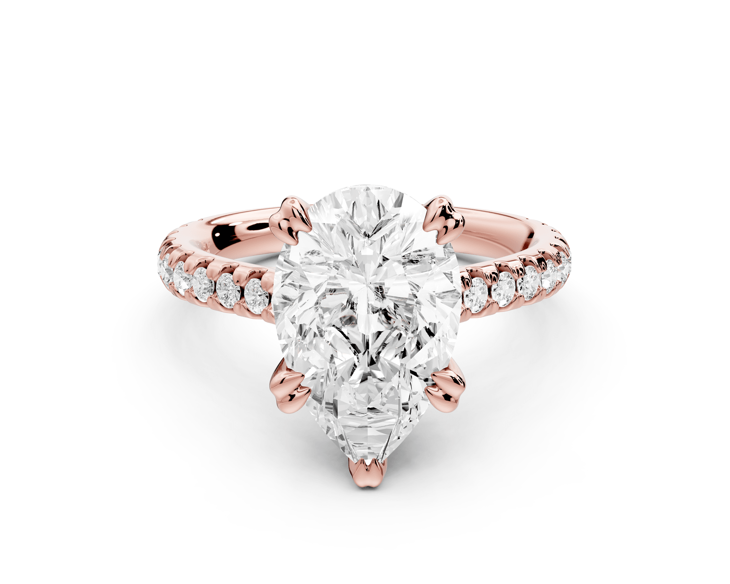 Isabella - 3ct 18k rose gold pear hidden halo diamond bridge cathedral pavé Engagement ring - Mr. Alex Jewelry