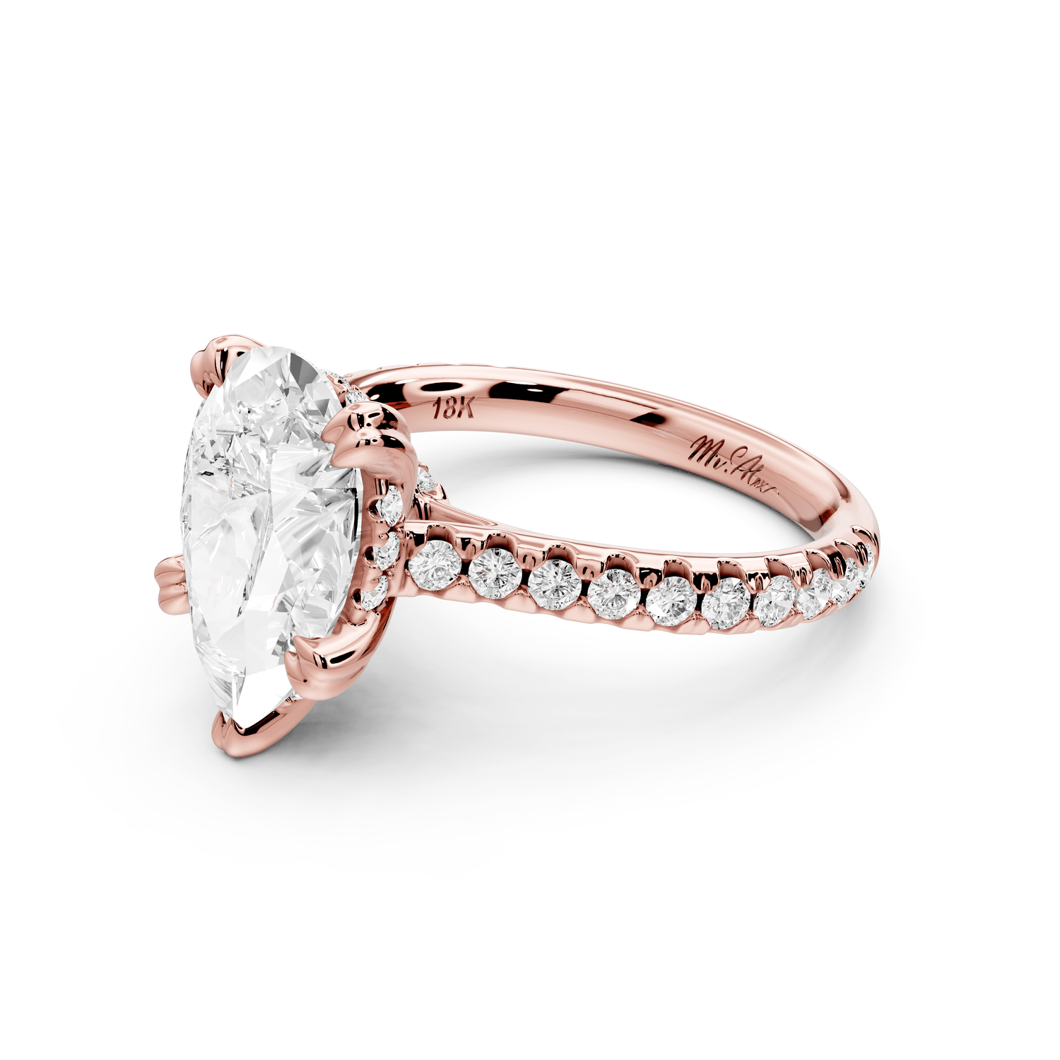 Isabella - 3ct 18k rose gold pear hidden halo diamond bridge cathedral pavé Engagement ring - Mr. Alex Jewelry