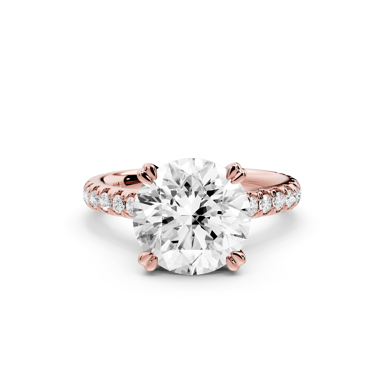 Isabella - 3ct 18k rose gold round hidden halo diamond bridge cathedral pavé engagment ring - Mr. Alex Jewelry