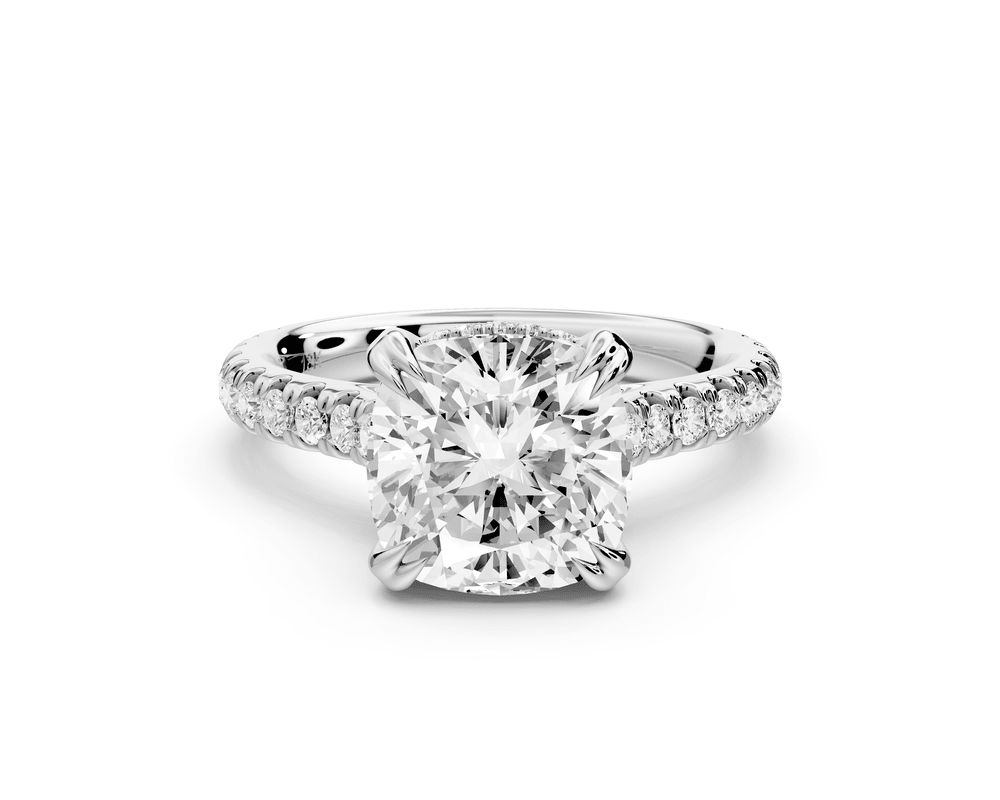 Isabella - 3ct 18k white gold cushion hidden halo diamond bridge cathedral pavé engagement ring - Mr. Alex Jewelry
