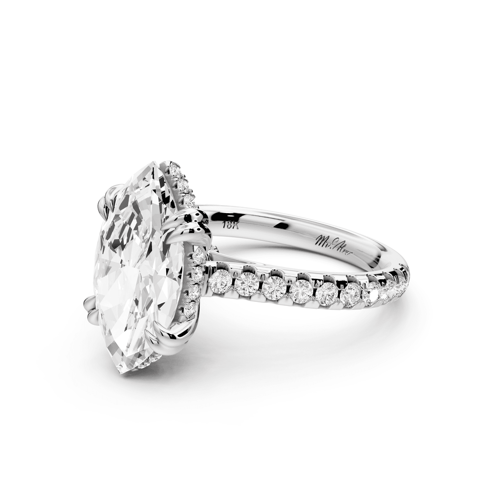 Isabella - 3ct 18k white gold marquise hidden halo diamond bridge cathedral pavé engagement ring - Mr. Alex Jewelry