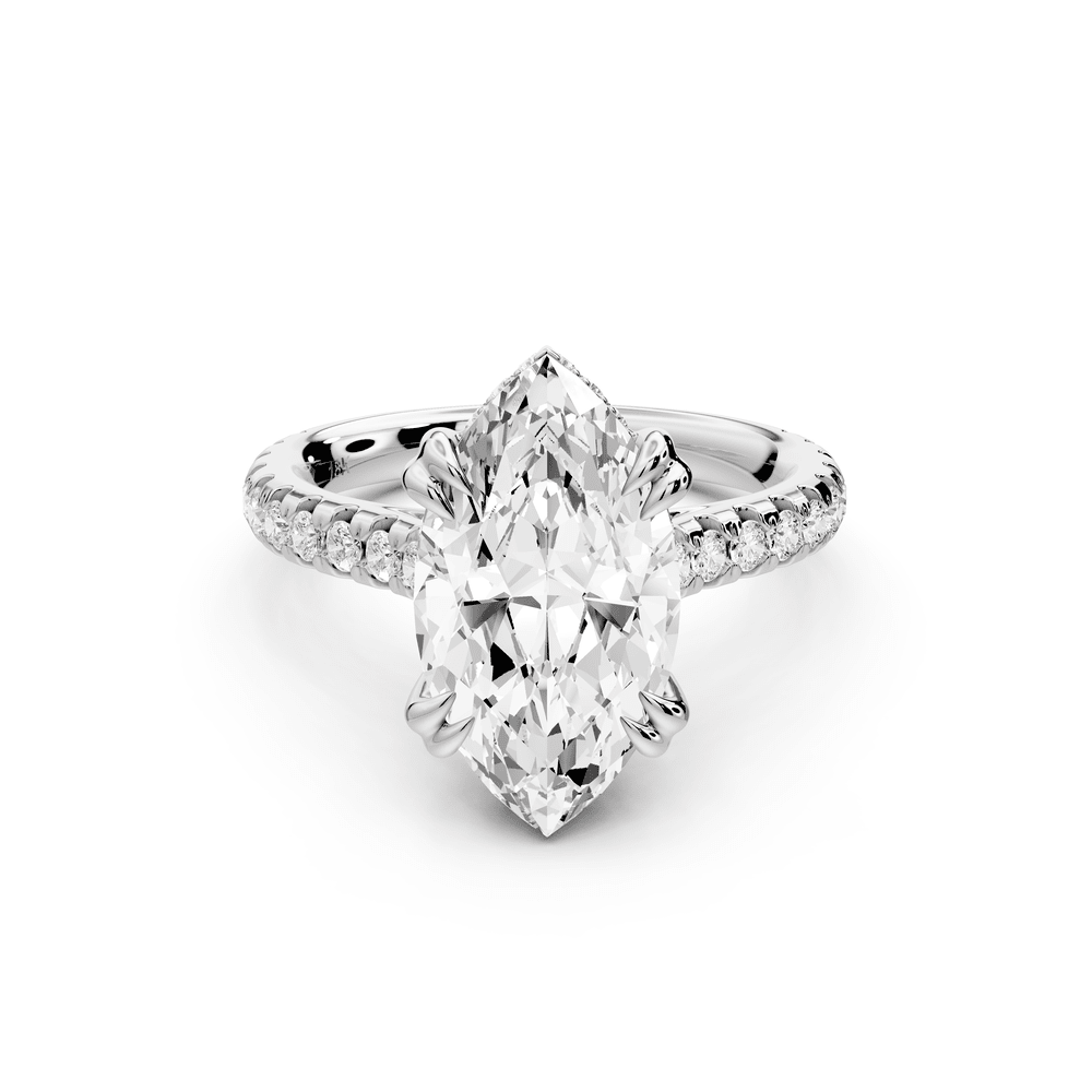 Isabella - 3ct 18k white gold marquise hidden halo diamond bridge cathedral pavé engagement ring - Mr. Alex Jewelry