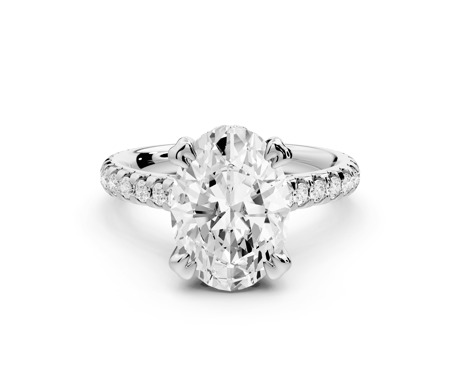 Isabella - 3ct 18k white gold oval hidden halo diamond bridge cathedral pavé Engagement ring - Mr. Alex Jewelry