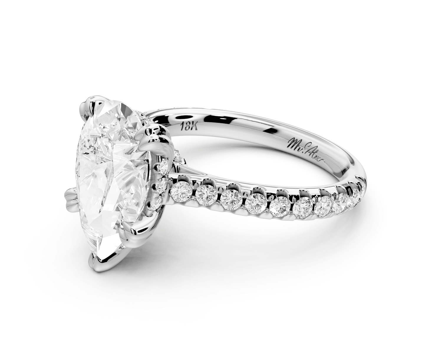 Isabella - 3ct 18k white gold pear hidden halo diamond bridge cathedral pavé Engagement ring - Mr. Alex Jewelry